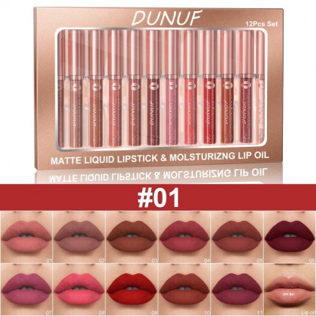 DUNUF 11 Pcs Matte Long-Lasting Lipstick +1Pcs Lip Oil Set